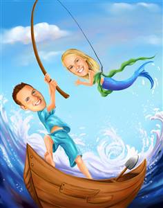 What a Catch Fishing Couple Romance Caricature from Photos