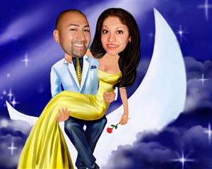 Moon Night Romance Caricature from Photos