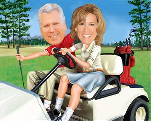 Golfing Couple Caricature from Photos