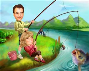 Fishing Couple Caricature from Photos