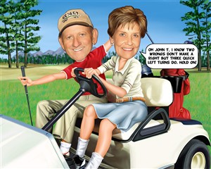 Golfing Couple Caricature from Photos