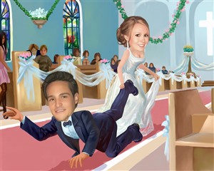 Wedding Day Couple Caricature from Photos