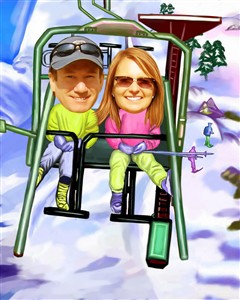 Ski Lift Couple Caricature from Photos