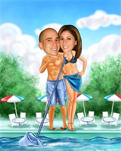 Poolside Couple Caricature from Photos