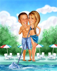 Poolside Couple Caricature from Photos