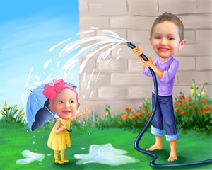 Family Water Fun Caricature from Photos