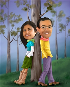 Couple Caricature Forest of Love from Photos