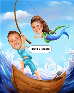 What a Catch Fishing Couple Romance Caricature from Photos