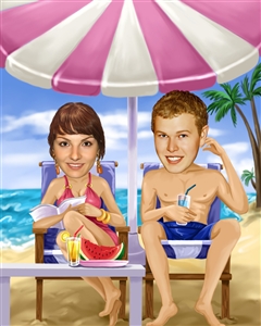 Beach Couple Caricature from Photos