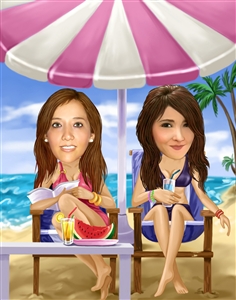 Two Beach Girls Caricature from Photos