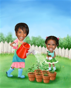 Gardening Together Caricature from Photos