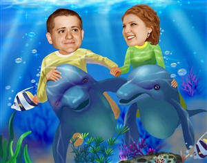 Underwater Adventure Romance Caricature from Photos