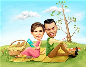 Picnic Couple Caricature from Photos