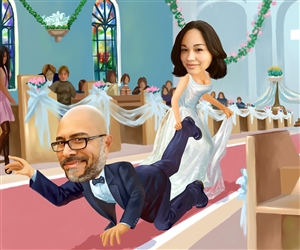 Wedding Day Couple Caricature from Photos