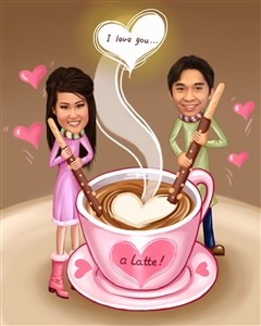 I Love You a Latte Couple Caricature from Photos