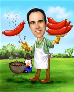 Picnic Cook Man Caricature from Photo