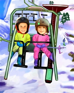 Ski Lift Couple Caricature from Photos