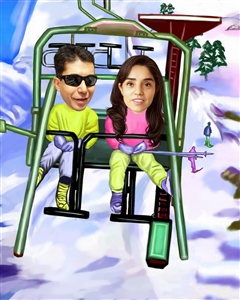 Ski Lift Couple Caricature from Photos