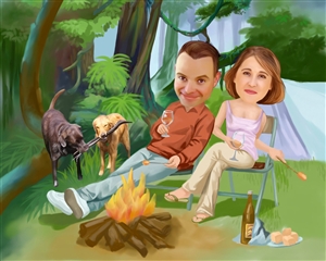 Camping Couple Caricature from Photos