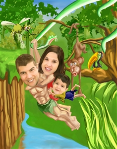 Tarzan and Jane Jungle Couple Adventure Caricature from Photos