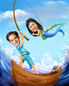 What a Catch Fishing Couple Romance Caricature from Photos