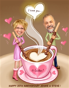 I Love You a Latte Couple Caricature from Photos