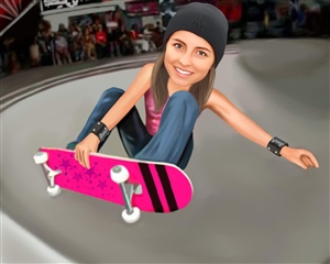 Skateboarding Girl Caricature from Photo