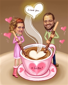 I Love You a Latte Couple Caricature from Photos