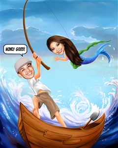 What a Catch Fishing Couple Romance Caricature from Photos