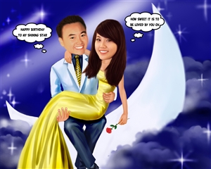 Moon Night Romance Caricature from Photos