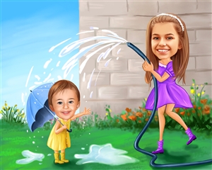 Family Water Fun Caricature from Photos