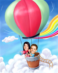 Couple Caricature from Photo - Hot Air Balloon Ride