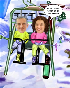 Ski Lift Couple Caricature from Photos