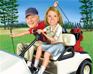 Golfing Couple Caricature from Photos