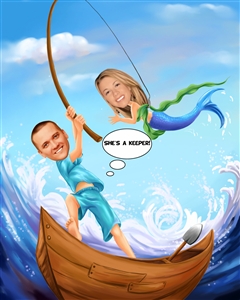 What a Catch Fishing Couple Romance Caricature from Photos