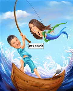 What a Catch Fishing Couple Romance Caricature from Photos