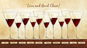Good Cheer with Red Wine V - Watercolor Print with Custom Text for Your Friends