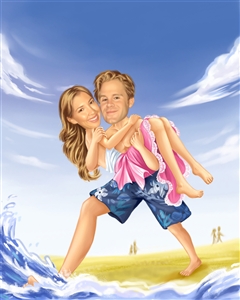 Honeymoon on the Beach Caricature from Photos