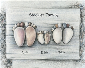 Stone Feet Family of Three - DaVinci Sketch Print with Custom Text
