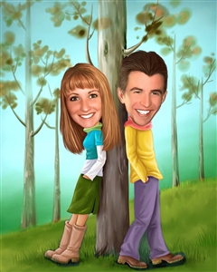Couple Caricature Forest of Love from Photos