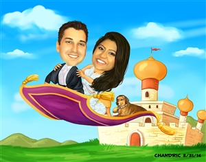 Magic Carpet Ride Couple Caricature from Photos