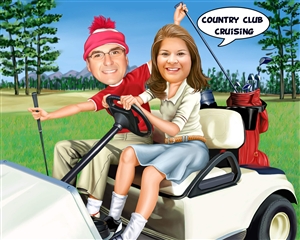 Golfing Couple Caricature from Photos