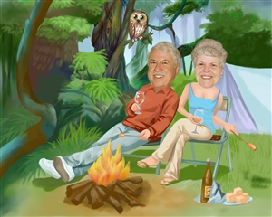 Camping Couple Caricature from Photos