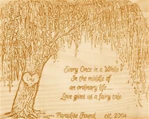 Framed Wood Engraved Willow Tree with Custom Text for Anniversary or Wedding