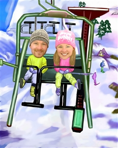 Ski Lift Couple Caricature from Photos