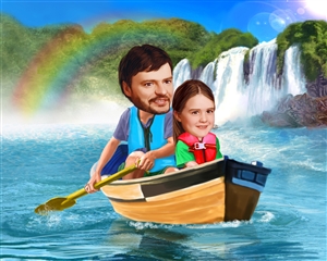 Canoe with Daddy Caricature from Photos