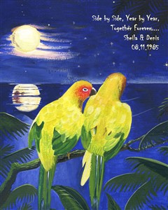 Evening Lovebirds - Watercolor Print with Custom Text for Anniversary