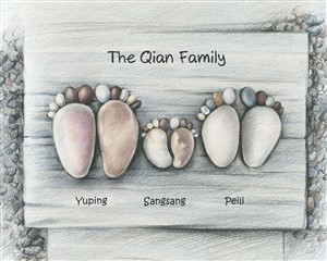 Stone Feet Family of Three - DaVinci Sketch Print with Custom Text