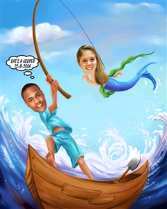 What a Catch Fishing Couple Romance Caricature from Photos