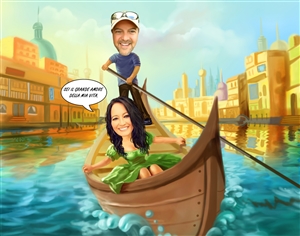 Gondola Ride Couple Caricature from Photos